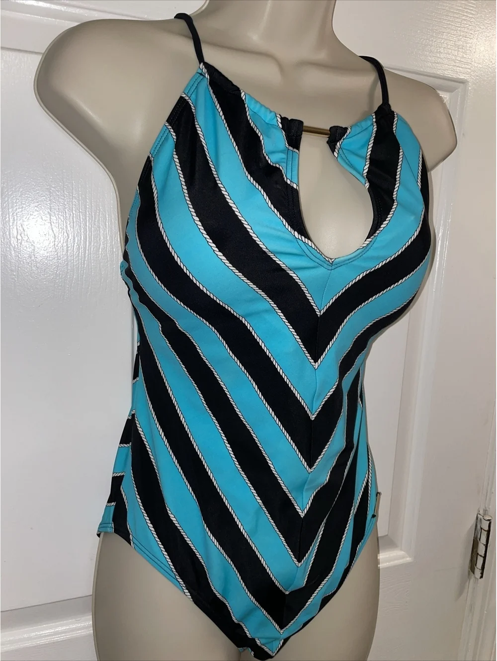 Michael michael kors one piece Halter swimsuit Blue/Black Cruise Size 10 Keyhole